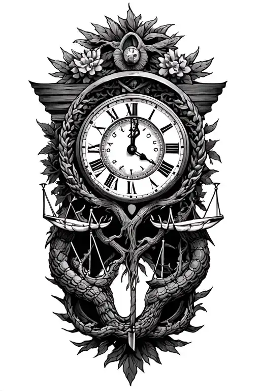 v-twin, tree of life, libra scales, time clock tattoo design idea