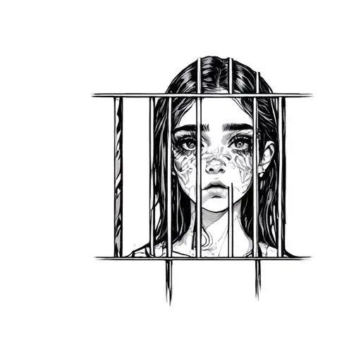 sad girl behind bars tattoo design idea