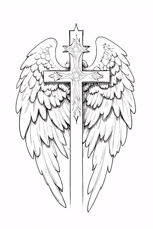 cross with angel wings tattoo design idea