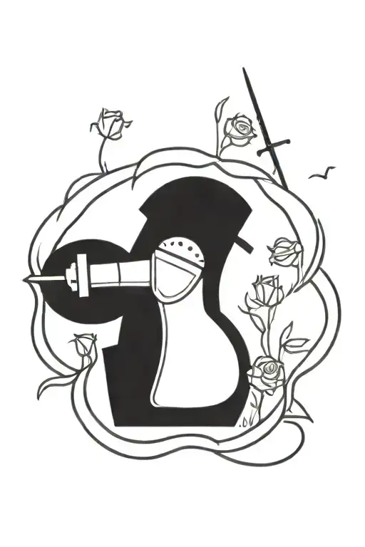 knight laying in a field of roses blooming tattoo design idea