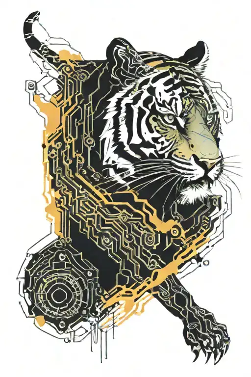 tiger in flames tattoo design idea