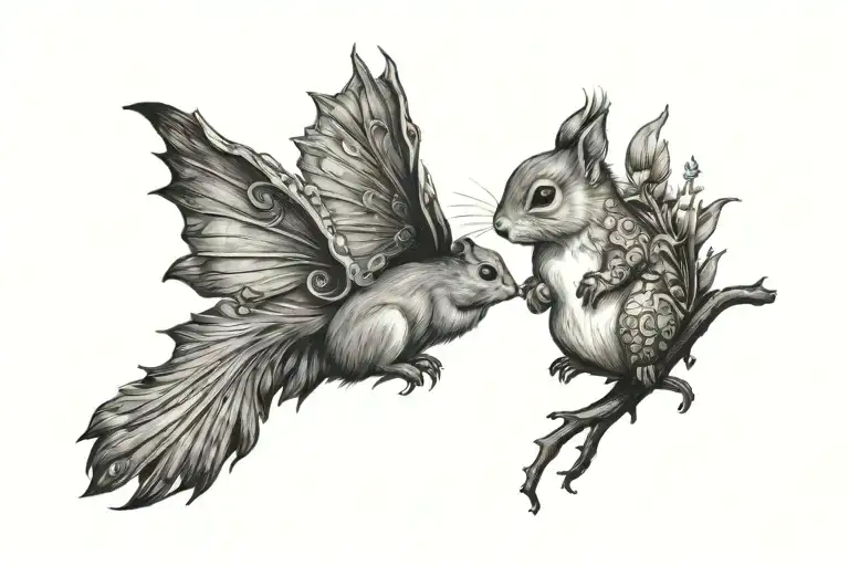 Fairy and Squirrel tattoo design idea