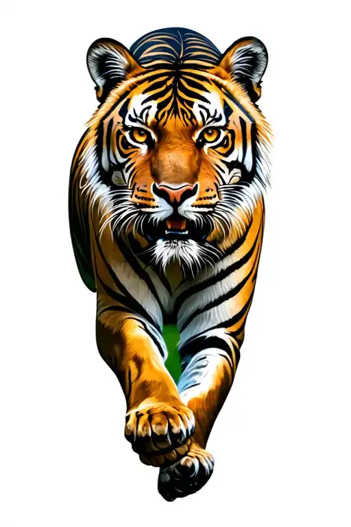 A majestic tiger stalking its prey in a dense jungle setting tattoo design idea