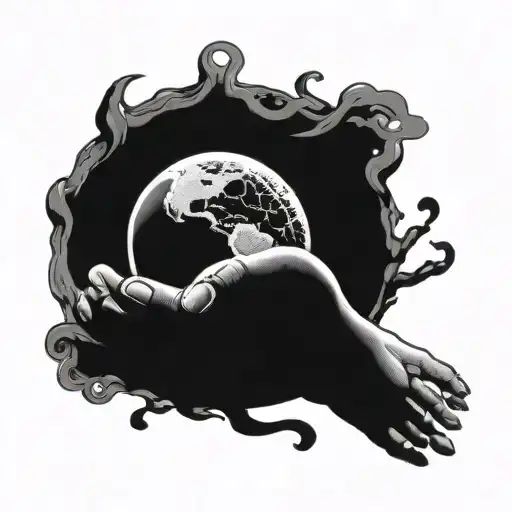 demonic hand holding earth tattoo design idea