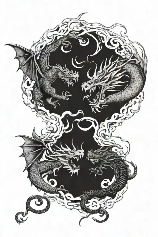 dragon and ox fighting each other tattoo design idea