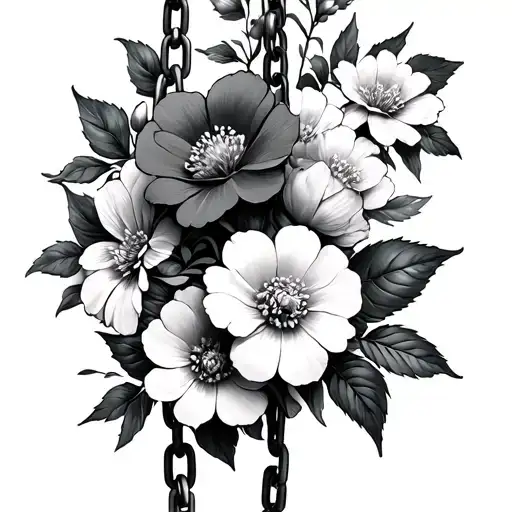 kurapika chain with flowers blooming tattoo design idea