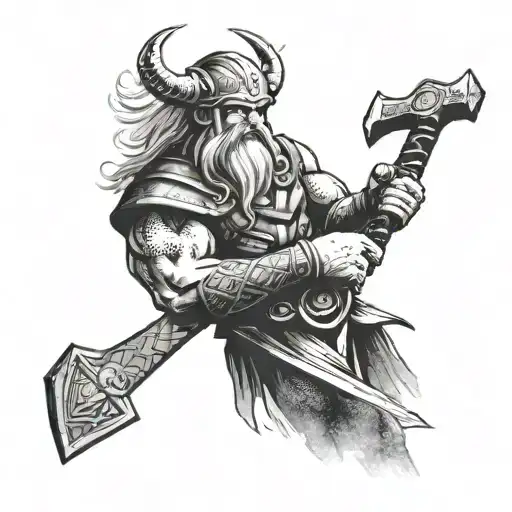 viking berserker wielding Thor's hammer tattoo design idea