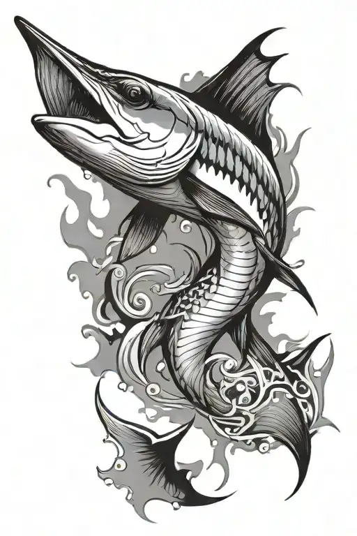 graffiti marlin leaping tattoo design idea