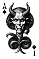 playing card with devil  as the face but the card number should be the number 13 of spades in an old English font tattoo design idea