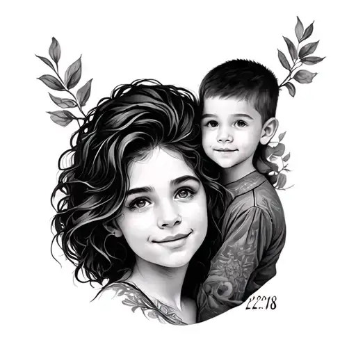 mother with two son born on 22/02/2017 and 28/08/2024 tattoo design idea