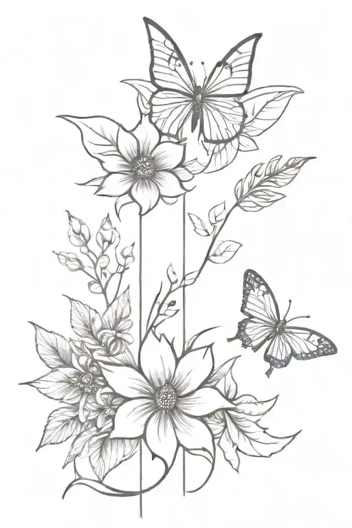 Spine tattoo design, sun, flower, bird, angle wings, cross, butterfly, resilience in cursive tattoo design idea