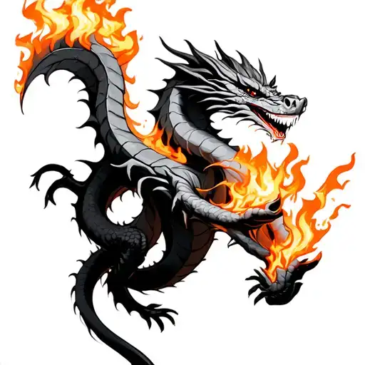 dragon wrapped around arm breathing fire onto hand  tattoo design idea