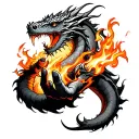 dragon wrapped around arm breathing fire onto hand  tattoo design idea