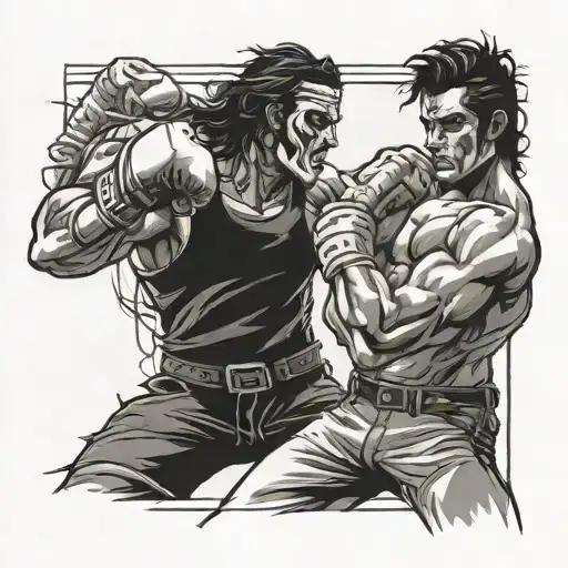 Casey jones fighting a boxer throwing a punch tattoo design idea
