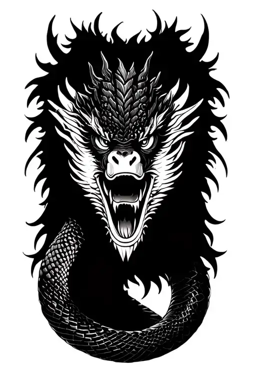 snake, dragon and monkey japanese style tattoo design idea
