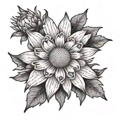 Edelweiss flower with a halo and a daisy right next to it tattoo design idea
