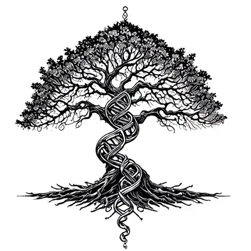 Dna chain and tree tattoo design idea