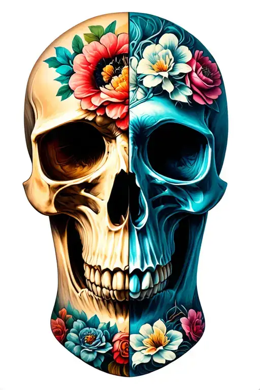 Half Face Half Skull tattoo design idea