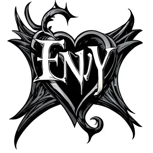 "Envy" chrome heart cross tattoo design idea