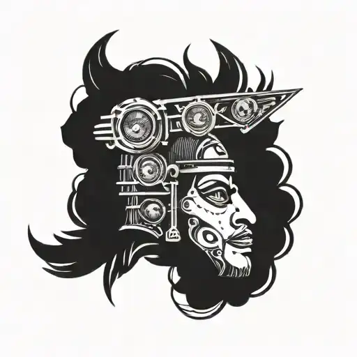 A band tattoo inspired by Lord Shiva's third eye and a vintage car design in a blackwork style for a bold and edgy look tattoo design idea