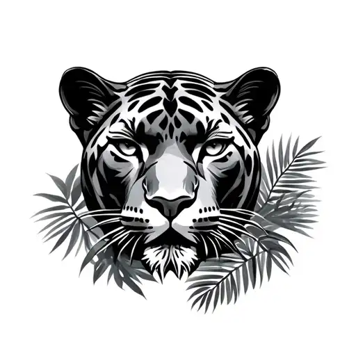 panther head jungle background tattoo design idea
