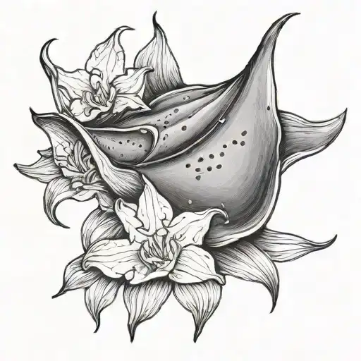 Stingray with daffodil flowers tattoo design idea