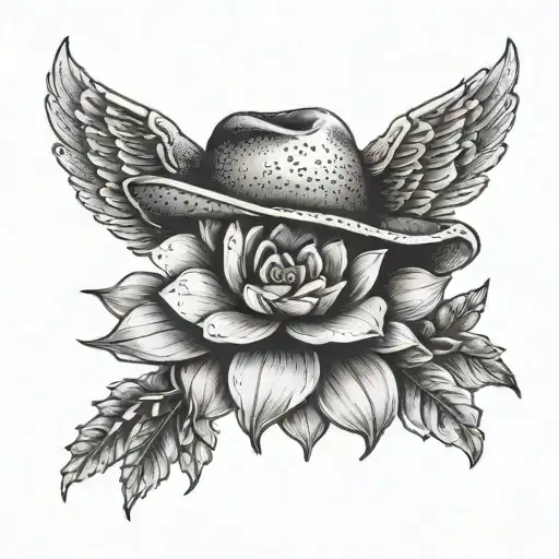 A succulent plant with wings and a cowboy hat tattoo design idea