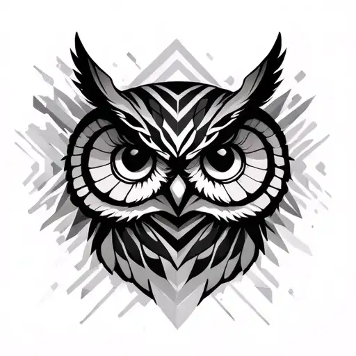 Owl with a geometric background tattoo design idea