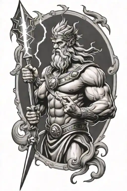 Zeus holding a lightning bolt tattoo design idea