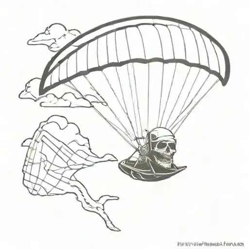 skull and paraglider gliding tattoo design idea