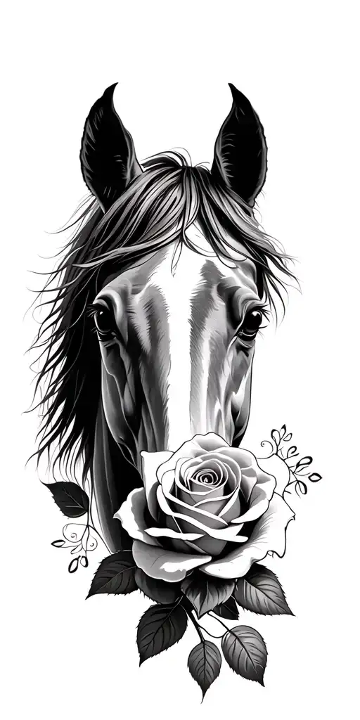 I want some roses, a horse and related things. a rose and the horse related thing or horse will be in memory of my late  tattoo design idea