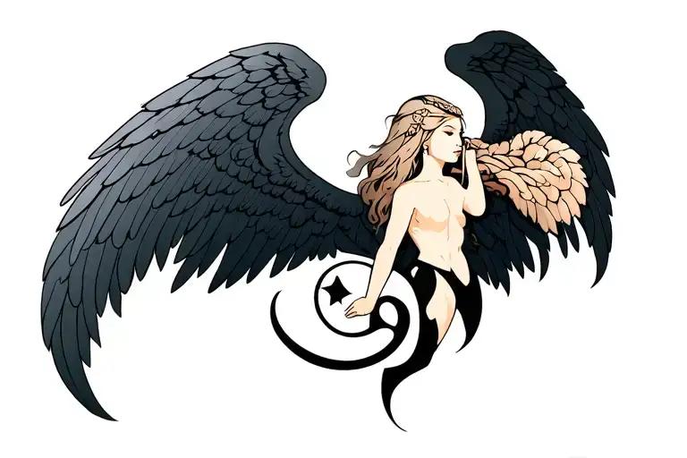 norse rune for freya full body with wings tattoo design idea