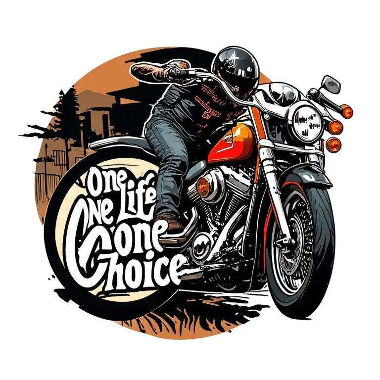 "One Life One Choice" biker on a motorcycle rear view tattoo design idea