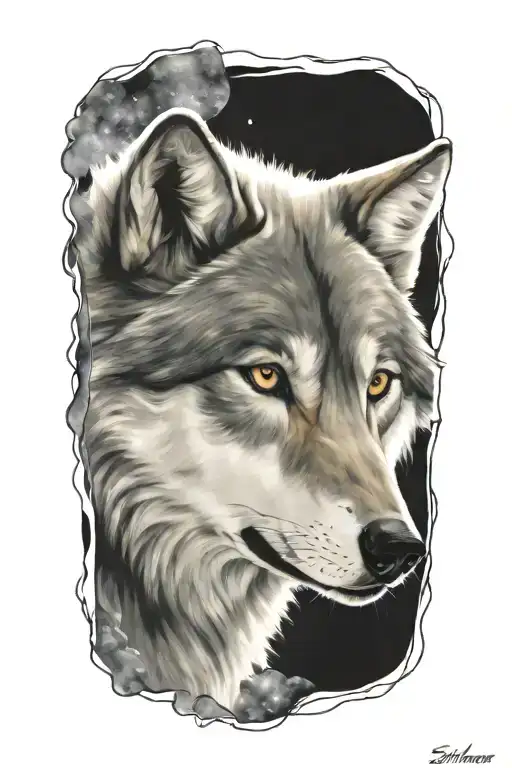 wolf space tattoo design idea