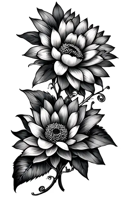 lotus flower leading down to a tiger lily and sunflower and lady slipper flower in a line on spine tattoo design idea