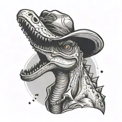Cute simple long-neck dino, with cowboy hat, in space tattoo design idea