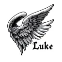 The name luke with a angel wing on the side simplistic  tattoo design idea