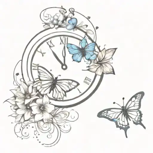 clock, butterfly, water tattoo design idea