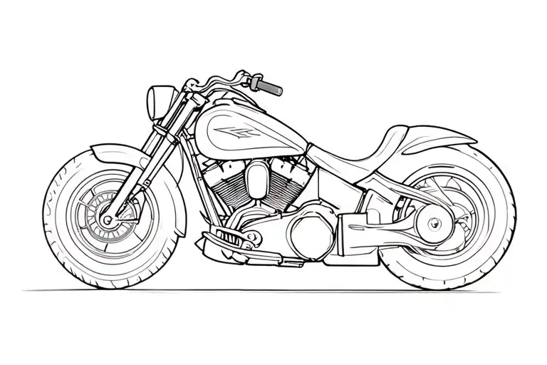 black and white, minamolicgic, Harley Davidson street glide, flame disign on the bike tattoo design idea