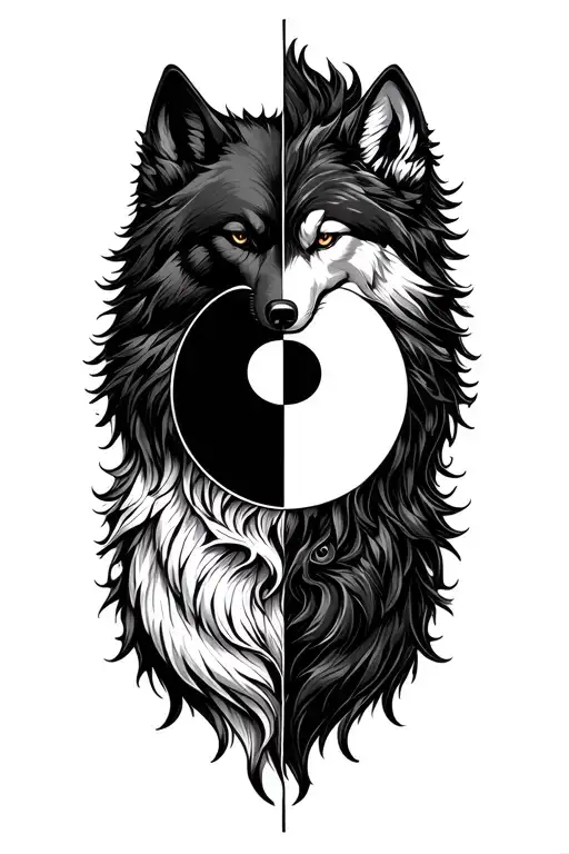 good white wolf bad black wolf yin yang symbol tattoo design idea