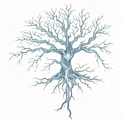 blue lightning bolt forming into tree root tattoo design idea