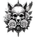 skull,roses,cross,wolf,forest,pigeon,compass,jesus is king,pocket watch tattoo design idea