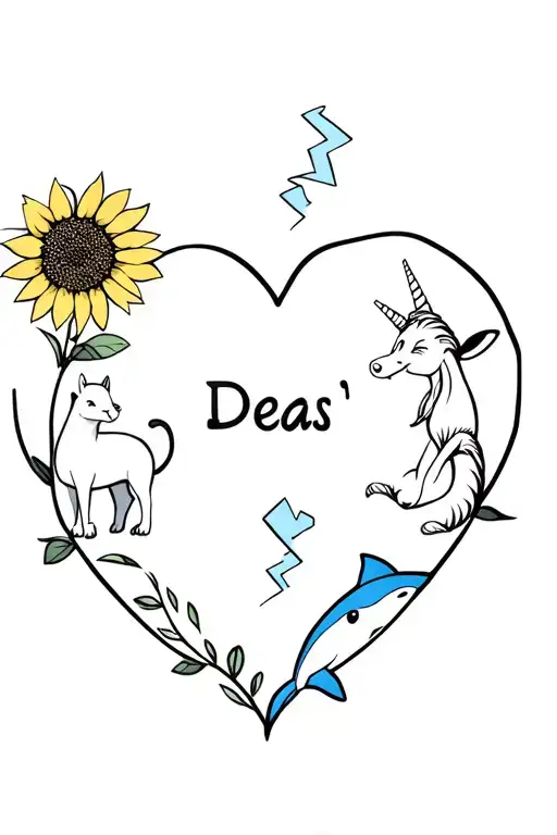 "Deas" Otter, Simba, Unicorn, Thunderstorm, sunflower, Cat, Cow Print, Dolphins in the shape of a heart, Minnie Mouse silhouett tattoo design idea