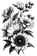 March, April, may, July, August, October, December birth flower bouquet tattoo design idea