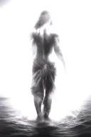 A Silhouette Of muscular Jesus Walking On Water, realistic, veiw from the back, Symbolizing Faith And Strength Tattoo tattoo design idea