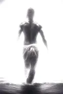 A Silhouette Of muscular Jesus Walking On Water, realistic, veiw from the back, Symbolizing Faith And Strength Tattoo tattoo design idea