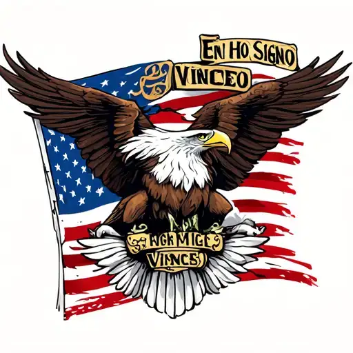 "En Hoc Signo Vinces" American Flag And Eagle tattoo design idea