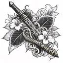 sword with a snake and anise flower tattoo design idea