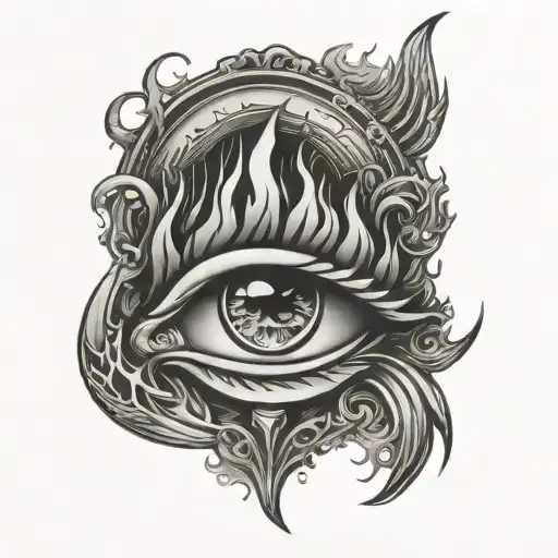 Jordan logo in the middle of the fire eyes tattoo design idea