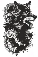 wolf Roman numerals tattoo design idea